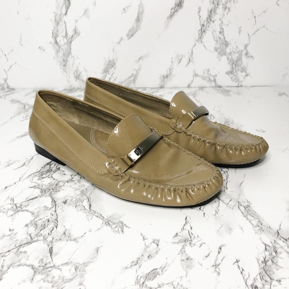 Lauren Ralph Lauren Tan Patent Leather Driving Mocs Moccasins Loafers size 7.5